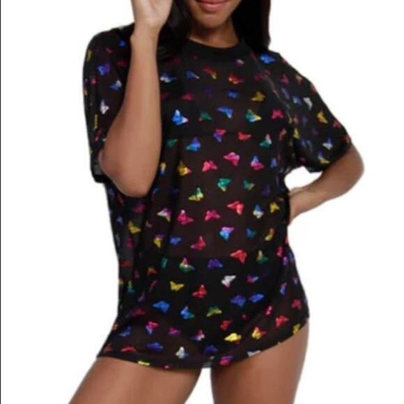 iHeartRaves Tops - IHeartRaves BB Ur So Fly Mesh Oversized Tee in Black Multi